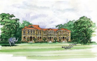Water colour of Blue Elephant Governor Mansion