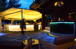 Dusk at MINT's outdoor bar & lounge
