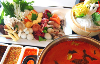 Sampler of seafood. vegetables, noodles & sauces